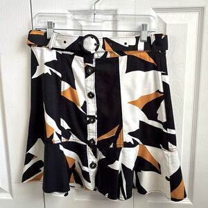 Nine West Black and Orange Flouncy Mini Skirt Women’s Medium with Belted Waist